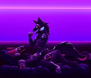 anthro cuddling duo furniture machine male male/male neon neon_lights protogen_armor protogen_face protogen_visor sofa mayaishere protogen absurd_res hi_res huge_filesize