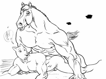 anal anthro dominant duo from_behind_position interrobang interspecies larger_dom larger_male lying male male/male male_penetrated male_penetrating male_penetrating_male muscular muscular_male on_front open_mouth pecs penetration sex simple_background size_difference smaller_male white_background furronika dale_(furronika) dog_boy_(furronika) canid canine canis domestic_dog equid equine horse mammal black_and_white monochrome