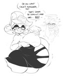 abdominal_bulge after_vore anthro belly big_belly big_breasts breasts clothing dialogue duo female female/female huge_breasts nipples oral_vore same_size_vore speech_bubble text torn_clothing vore dwps nintendo splatoon callie_(splatoon) marie_(splatoon) cephalopod inkling marine mollusk english_text hi_res monochrome