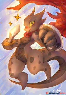 black_body black_eyes black_scales black_spots blush breasts clothing featureless_breasts female grey_body grey_scales holding_melee_weapon holding_object holding_shield holding_sword holding_weapon horn horn_jewelry horn_ring jewelry looking_at_viewer melee_weapon mostly_nude multicolored_body multicolored_scales non-mammal_breasts patreon_logo red_clothing ring_(jewelry) scales scarf shield shortstack shortstack_female small_breasts solo sparkles spots sword text thick_thighs two_tone_body two_tone_scales weapon wide_hips yellow_sclera girlsay patreon coal_(rakkuguy) kobold scalie 2019 full-length_portrait hi_res portrait url