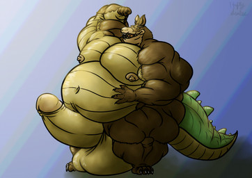 balls belly big_balls big_belly big_muscles big_penis brown_body brown_fur erection flexing fur genitals huge_balls huge_muscles huge_penis male musclegut muscular muscular_male nipples nude overweight overweight_male pecs penis solo tail heftyscales activision crash_bandicoot_(series) dingodile canid canine canis crocodile crocodilian dingo mammal reptile scalie hi_res