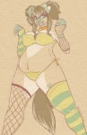 alternative_fashion anthro bikini camel_toe clothed clothing collar female fishnet_clothing heart_symbol legwear skimpy solo stockings stripy swimwear tail thick_thighs two-piece_swimsuit sukebepanda canid canine canis domestic_dog mammal