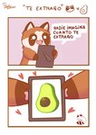 anthro avocado biped bodily_fluids brown_body brown_fur food fruit fur heart_symbol paws plant solo tears text pachi_mapache mammal procyonid raccoon 2021 absurd_res comic hi_res spanish_text translated