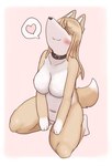 anthro blush breasts collar collar_only featureless_breasts featureless_crotch female hair heart_symbol kneeling navel nude solo tail ganghandog canid canine canis domestic_dog mammal