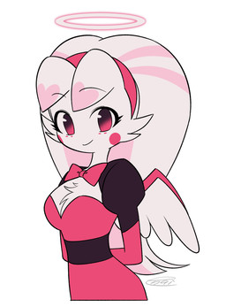 chest_fur clothed clothing feathered_wings feathers female halo simple_background solo white_background wings enaic31 hazbin_hotel hellaverse molly_(hazbin_hotel) angel arachnid arthropod humanoid spider hi_res