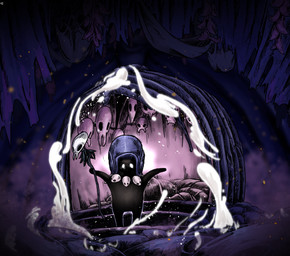ambiguous_gender biped black_body holding_object holding_staff magic magic_user mask raised_arms solo staff standing white_eyes cohavmuzar hollow_knight_(franchise) team_cherry snail_shaman_(hollow_knight) gastropod mollusk snail 2025 detailed hi_res