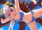 big_breasts blush bodily_fluids breasts cleavage clothed clothing duo exposure_variation female hair horn long_hair navel not_furry open_mouth red_eyes restrained suspension sweat sweatdrop swimwear tentacles white_hair marugoshi_(54burger) fate_(series) type-moon lancer_kiyohime horned_humanoid human humanoid mammal hi_res