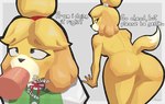 anthro anus dialogue duo fellatio female genitals gesture humanoid_genitalia humanoid_penis male male/female male_on_anthro oral penile penis pussy sex simple_background suggestive suggestive_gesture drakkie animal_crossing nintendo isabelle_(animal_crossing) canid canine canis domestic_dog mammal shih_tzu toy_dog hi_res