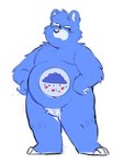 anthro belly blue_body blush male overweight overweight_male simple_background solo white_background shyybuchi care_bears grumpy_bear bear mammal 2021