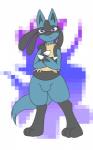 3_toes abstract_background anthro biped blue_body blue_fur bulge crossed_arms feet fur looking_at_viewer male pixelated pixelated_background pixels purple_eyes simple_background solo spikes standing tail toes mrpandragon nintendo pokemon canid canine generation_4_pokemon lucario mammal pokemon_(species) 2014 5:8 digital_media_(artwork) hi_res