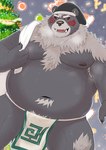 anthro asian_clothing belly black_body christmas_clothing christmas_headwear christmas_tree clothing east_asian_clothing fundoshi hat headgear headwear holidays humanoid_hands japanese_clothing kemono male moobs navel nipples overweight overweight_male plant santa_hat solo tree underwear kisaragi_syoo christmas lifewonders tokyo_afterschool_summoners wen_kamui_(tas) bear mammal 2021 hi_res