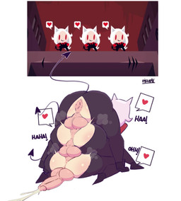 anal anal_penetration animal_ears anus balls big_penis black_boots black_bottomwear black_clothing black_footwear black_pants black_tail blush bodily_fluids body_blush boots bottomwear butt butt_blush clothing cum cum_on_ground cum_string cumshot darkened_anus darkened_balls darkened_genitalia darkened_penis deep_penetration ejaculation erection footwear genital_fluids genitals glistening glistening_butt group gynomorph gynomorph/gynomorph gynomorph_on_bottom gynomorph_on_top gynomorph_penetrated gynomorph_penetrating hair heart_reaction impact_lines intersex intersex/intersex intersex_on_bottom intersex_on_top intersex_penetrated intersex_penetrating light-skinned_gynomorph long_hair moan on_bottom on_top pants penetrating_while_penetrated penetration penis pink_anus rear_view red_clothing red_shirt red_topwear shaved_balls shirt shoes simple_background spade_tail stack steamy_anus tail topwear torn_bottomwear torn_clothing torn_pants tremble_spikes trio white_background white_ears white_hair white_speech_bubble pixzapix helltaker mythology cerberus_(helltaker) canid canid_demon canine demon hellhound humanoid mammal mythological_canine mythological_creature 2024 absurd_res hi_res reference_image signature