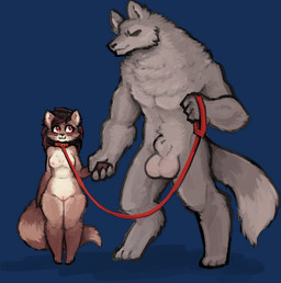 animal_genitalia animal_penis anthro balls breasts canine_genitalia canine_penis clothing collar dominant dominant_male duo female fully_sheathed genitals hand_holding hand_size_difference larger_male leash male male/female nipples nude penis sheath simple_background size_difference smaller_female submissive submissive_female transparent_background vulva jam_(artist) momi_(pyrocyonid) canid canine canis mammal procyonid raccoon wolf aliasing alpha_channel binary_drawing digital_drawing_(artwork) digital_media_(artwork)