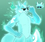 anthro colored_fire eyewear fire fur glowing glowing_markings green_body green_fire green_fur male markings solo sunglasses tail bluefoxzaza honkai:_star_rail honkai_(series) mihoyo mr_tail_(honkai:_star_rail) shipo_(honkai:_star_rail) canid canine fox ghost heliobi mammal spirit hi_res