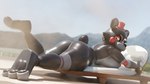 anthro beach_chair black_body blue_sky blurred_background breasts butt clothing day female hat headgear headwear looking_at_viewer looking_back looking_back_at_viewer lying machine medium_breasts nipples nude nude_anthro nude_female on_front outdoor_nudity pawpads raised_leg rear_view red_clothing red_hat red_headwear sky smile smiling_at_viewer solo tail thick_thighs top_hat mrs_dexie jizzyfox_(modeler) five_nights_at_freddy's freddy_fazbear's_pizzeria_simulator scottgames lefty_(fnaf) animatronic bear mammal robot robot_anthro 2025 3d_(artwork) absurd_res digital_media_(artwork) hi_res