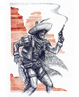 abstract_background bandage bared_teeth bottomwear clothed clothing cowboy fully_clothed gun gun_belt gun_holster gun_smoke hair handgun hat hat_feather headgear headwear holding_gun holding_object holding_ranged_weapon holding_weapon holster jacket loose_feather male mexican_poncho missing_nose necrosis new_vegas not_furry pants poncho ranged_weapon revolver smoke solo sombrero teeth text topwear weapon wearing_hat leona-florianova fallout microsoft raul_tejada ghoul_(fallout) humanoid artist_name english_description hi_res