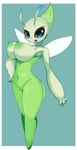 absurd_res antennae_(anatomy) areola big_breasts blue_eyes blush blush_lines breasts celebi featureless_crotch female generation_2_pokemon green_areola green_body green_nipples hi_res humanoid humanoidized legendary_pokemon looking_at_viewer navel nintendo nipples not_furry nude open_mouth pokemon pokemon_(species) simple_background skeletons62 smile solo thick_thighs wide_hips winged_humanoid wings