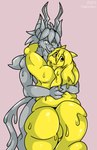 anthro bat_ears braided_hair braided_ponytail butt dripping duo glistening glistening_body grey_body grey_eyes grey_hair hair horn hug hugging_another liquid_metal looking_at_viewer male metallic_body metallic_hair monotone_body nude open_mouth ponytail pseudo_hair tail thick_tail yellow_body yellow_eyes hakuten mythology dragon elemental_creature goo_creature kirin metal_creature mineral_fauna mythological_creature mythological_scalie scalie 2024 hi_res watermark