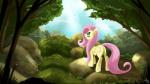 16:9 2015 absurd_res apple avian bird blue_eyes clothing cowboy_hat cutie_mark detailed_background equid equine feathered_wings feathers female feral fidzfox fluttershy_(mlp) food friendship_is_magic fruit grass hair hasbro hat headgear headwear hi_res mammal my_little_pony mythological_creature mythological_equine mythology pegasus plant rock sky solo tree widescreen wings yellow_body yellow_feathers