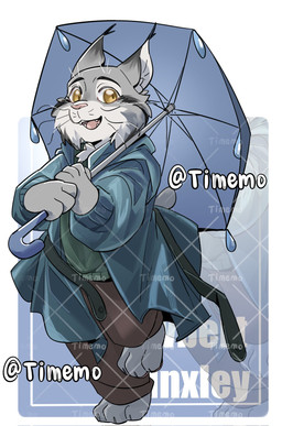 anthro bottomwear clothing fur grey_body grey_fur male pants raining robe solo umbrella yellow_eyes timemo5 disney zootopia pawbert_lynxley canada_lynx felid feline lynx mammal hi_res