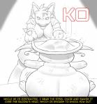 anthro belly big_belly breasts chair duo female furniture male text vore fidchellvore nintendo pokemon fan_character hildegard_(fidchellvore) generation_1_pokemon generation_4_pokemon lucario pokemon_(species) raichu 2019 comic female_(lore) male_(lore)