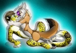 anthro duo femboy fur green_eyes hair leopard_spots male male/male nude simple_background smile spots spread_legs spreading gard3r canid canine felid fox leopard mammal pantherine samuel_(disambiguation) 2014