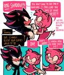anthro black_body clothing dialogue dress duo fangs female green_eyes male male/female pink_body red_eyes speech_bubble tail tail_motion tailwag teeth mercurio-shadowz sega sonic_the_hedgehog_(series) amy_rose shadow_the_hedgehog eulipotyphlan hedgehog mammal comic hi_res