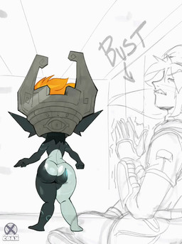 big_butt bouncing_butt butt female male nude pointy_ears shaking_butt shortstack twerking crimsoncoax nintendo the_legend_of_zelda twilight_princess link midna hylian imp 2d_animation animated