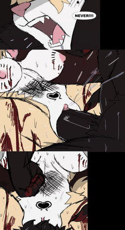 anthro anthro_on_anthro anthro_penetrated anthro_penetrating anthro_penetrating_anthro big_breasts big_penis bite_mark bite_mark_on_breast black_body black_fur black_penis blood bodily_fluids breasts bruised bruised_belly claws dialogue duo erection female female_anthro female_penetrated first_person_view forced fur genitals gore gut_punch hair humanoid_genitalia humanoid_penis male male/female male_anthro male_penetrating male_penetrating_female male_pov missing_arm muscular muscular_male mutilation nipples nude nude_anthro nude_female nude_male penetration penile penile_penetration penis penis_in_vagina pink_nipples pink_vulva pubes punch rape resisting sadism sex simple_background speech_bubble tan_body tan_fur tan_hair teeth text tongue vaginal vaginal_penetration vulva white_body white_fur womb_tattoo wounded butcher_pal adam_manchester canid canine canis hybrid mammal procyonid raccoon wolf 2026 absurd_res colored comic digital_drawing_(artwork) digital_media_(artwork) english_text hi_res