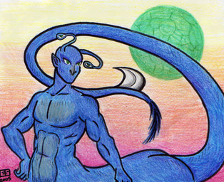 abs biceps blade blue_body eyestalks green_eyes humanoid_pointy_ears male male_taur mouthless muscular muscular_male muscular_taur pecs planet pointy_ears raised_tail solo tail tail_blade weapon_tail booter-freak animorphs elfangor-sirinial-shamtul alien andalite taur 2005 colored_pencil_(artwork) half-length_portrait pen_(artwork) portrait shaded traditional_media_(artwork)