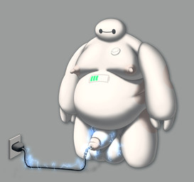 anthro balls electricity genitals machine male moobs nipples nude overweight penetration penis solo urethral urethral_penetration redremy7 big_hero_6 disney baymax hi_res