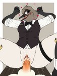 anthro black_tie_(suit) blush bodily_fluids body_blush border bottomless bow_tie clitoris clothed clothing cum cum_in_pussy cum_inside dress_shirt duo female female_penetrated first_person_view genital_fluids genitals grey_background heart_symbol leg_strap looking_at_viewer looking_pleasured male male/female male_penetrating male_penetrating_female moan penetration penile penile_penetration penis_in_pussy pussy pussy_blush rolled_up_sleeves sex shirt simple_background solo_focus suit tail topwear vaginal vaginal_penetration vest waiter waiter_suit waitress_uniform white_border fish_birb millie_(fish_birb) avian bird oscine passerine starling_(bird) absurd_res hi_res