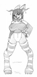 anthro big_breasts breasts female simple_background solo white_background omgtkb salleh demon lagomorph leporid mammal rabbit absurd_res black_and_white hi_res monochrome