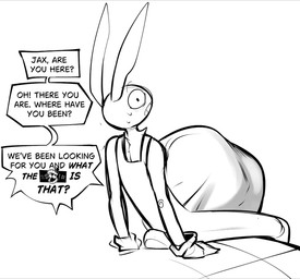 abdominal_bulge ambiguous_gender ambiguous_prey anthro belly big_belly bodily_fluids clothing cotton_tail dialogue disembodied_head fur gloves grawlixes handwear hat headgear headwear huge_belly leaning leaning_backward long_ears male offscreen_character overalls sitting solo speech_bubble struggling struggling_prey sweat sweatdrop text tight_clothing top_hat vore wide_eyed redem0n glitch_productions the_amazing_digital_circus caine_(tadc) jax_(tadc) lagomorph leporid mammal rabbit tooth_creature 2025 animated english_text monochrome