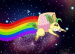 ambiguous_gender food leaf leaf_tail parody rainbow rainbow_trail solo tail shotien nintendo nyan_cat_(copyright) pokemon pop-tarts eeveelution food_creature generation_4_pokemon hybrid leafeon pokemon_(species) crossover meme