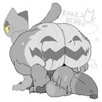 anthro backsack balls big_butt blush bodily_fluids butt genitals huge_butt looking_back male nude penis penis_backwards pumpkin_butt simple_background solo sweat tail white_background nekodata domestic_cat felid feline felis mammal