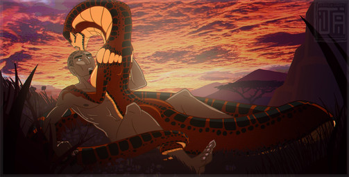 anthro apode breasts claws dark_body dark_skin duo female female_on_top female_penetrated genitals glowing human_on_anthro interspecies legless male male/female male_on_bottom male_penetrating male_penetrating_female moan nipples non-mammal_breasts non-mammal_nipples nude on_bottom on_top penetration pink_nipples red_body red_scales scales serpentine sex snake_hood sunset tongue vulva yellow_body yellow_scales janner3d sha'an cobra draconcopode human mammal naga reptile scalie snake digital_media_(artwork) story story_in_description