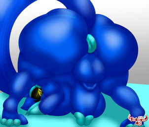 3_toes 4_fingers anthro anus ass_up balls big_balls big_breasts big_butt big_feet big_penis blue_body blue_fur blue_hair breasts butt claws cybernetics feet fingers fur genitals gynomorph hair huge_butt hyper hyper_butt intersex jack-o'_pose long_tail machine nude penile penis pose protogen_visor puffy_anus simple_background solo tail toes yellow_eyes sokoyo_owo starry_(sokoyo_owo) canid canine cyborg mammal protogen hi_res