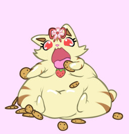 anthro chibi cookie female food obese overweight misterdonut jewelpet sanrio sega sega_fave sango_(jewelpet) domestic_cat felid feline felis mammal tabby_cat