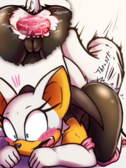 anal anal_fingering anthro anus ass_up bat_wings blush clothing female fingering fur gaping gaping_anus gloves handwear membrane_(anatomy) membranous_wings simple_background solo surprised tail tight_clothing torn_clothing white_background white_body white_fur wings yellow_body cha0sapien sega sonic_the_hedgehog_(series) rouge_the_bat bat mammal 3:4 absurd_res hi_res