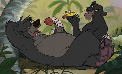 annoyed black_body black_eyebrows black_eyes black_fur blue_body blue_fur brown_nose claws crossed_legs duo eating eating_food eye_roll eyebrows fangs feet feral fingernails food footprint forest forest_background freckles fruit fur grass grey_body grey_fur grin half-closed_eyes hand_behind_head happy interspecies jungle lazy leaf leaning leaning_backward leaning_on_object looking_at_viewer lounging lying male male/male melanistic nails narrowed_eyes nature nature_background on_back on_model outside palm_tree pawpads pawprint paws pink_nose plant pupils purple_nose purple_pawpads purple_paws red_nose resting shadow sharp_fangs sharp_fingernails sharp_nails sharp_teeth sharp_toenails sitting smile smirk smug smug_expression smug_eyes smug_face smug_grin teeth thick_eyebrows toenails toes toony tree unimpressed whiskers yellow_sclera konnestra disney the_jungle_book bagheera_(jungle_book) baloo bear felid leopard mammal pantherine sloth_bear ursine