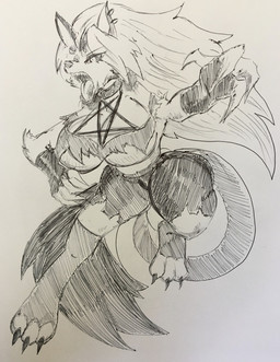 anthro attack big_breasts bottomwear breasts clothing collar ear_piercing ear_ring female fingerless_gloves gloves hair handwear huge_breasts leggings legwear open_mouth piercing ring_piercing shorts solo spiked_collar spikes teeth thick_thighs tongue tongue_out topwear pikapika212 hellaverse helluva_boss mythology loona_(helluva_boss) canid canid_demon canine demon hellhound mammal mythological_canine mythological_creature 2021 hi_res sketch traditional_media_(artwork)