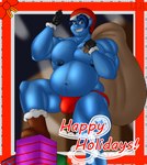 bag balls_outline belly biped blue_body blue_hair blue_skin bulge christmas_clothing christmas_headwear clothed clothing detailed_bulge footwear genital_outline gift gloves grin hair handwear hat headgear headwear holidays humanoid_pointy_ears looking_at_viewer male navel nipples not_furry overweight overweight_male penis_outline pointy_ears santa_hat smile solo underwear underwear_only klr-rio christmas disney onward_(2020) pixar barley_lightfoot elf humanoid digital_media_(artwork) hi_res