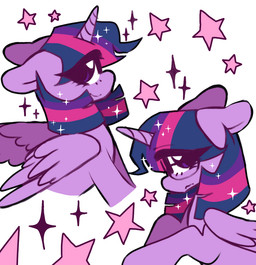 duo eyelashes eyewear female feral glasses horn looking_at_viewer simple_background smile sparkles star wings plurpawzz friendship_is_magic hasbro my_little_pony mythology twilight_sparkle_(mlp) equid equine mammal mythological_creature mythological_equine winged_unicorn