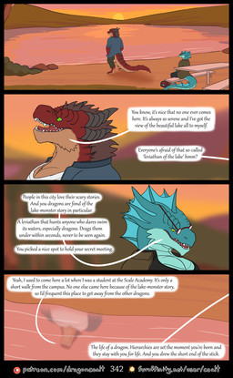 4_panel_comic admiring barefoot bench black_horn black_stripes bottomwear clothed clothing coat dialogue duo eyewear feet female fluffy fluffy_tail frill_(anatomy) fur furaffinity_logo furgonomic_eyewear furgonomics furniture glasses glistening green_eyes head_crest head_frill horn jacket lake landscape male on_bench open_mouth outside page_number pants patreon_logo pronounced_browridge purse red_body red_fur reflection scales shirt sitting sitting_on_bench sky speech_bubble standing storytelling stripes sunset table tail tan_body tan_fur teal_body teal_scales text topwear water water_reflection white_clothing white_shirt white_topwear yellow_eyes rimentus furaffinity mythology patreon coalt rysindra_(rimentus) aquatic aquatic_dragon dragon furred_dragon furred_scalie mythological_creature mythological_scalie scalie wingless_dragon comic english_text hi_res url