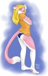 anthro biped blonde_hair blue_eyes butt clothed clothing female hair looking_at_viewer panties skimpy solo standing tail underwear oli_snowpaw cherii domestic_cat felid feline felis mammal 2012 digital_media_(artwork) hi_res shaded