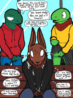 anthro blush bodily_fluids bottomwear clothing cum cum_on_clothing cum_sharking denim denim_bottomwear denim_clothing exhibitionism flashing_penis foreskin genital_fluids genitals group humanoid_genitalia humanoid_penis humiliation infestation insectophilia jeans male male/male masturbation pants parasite penis penis_poking_out penis_through_fly public public_exposure public_masturbation questionable_consent sexual_harassment trio qwaxi~lixard broccoli_gardener_(qwaxi~lixard) greenbean_gardener_(qwaxi~lixard) arthropod insect lagomorph larva leporid maggot mammal rabbit reptile scalie snake 3:4 brother_(lore) brothers_(lore) incest_(lore) sibling_(lore)