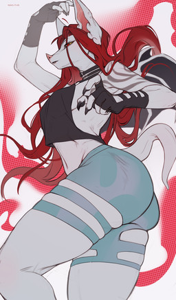 anthro biped bottomwear breasts butt claws clothed clothed_anthro clothed_female clothing female fingers fully_clothed fully_clothed_anthro fully_clothed_female hair navel simple_background solo tail topwear wings hudojishe bat mammal 2026 digital_drawing_(artwork) digital_media_(artwork) hi_res