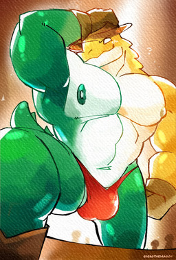 abs ambiguous_gender anthro anthro_focus areola barazoku bent_leg biceps big_bulge big_muscles boots brown_background bulge candy clothed clothing cowbell dessert food footwear gloves gummy_(food) hand_on_head handwear hat headgear headwear huge_muscles looking_at_viewer male male_focus mismatched_nipples muscular muscular_anthro muscular_male narrowed_eyes navel nipples non-mammal_nipples pecs scales shoes silhouette simple_background smile solo_focus standing thick_arms thick_thighs thong topless topless_anthro topless_male underwear dergthedragon glitch_productions the_amazing_digital_circus gummigoo_(tadc) alligator alligatorid crocodilian food_creature gummy_creature humanoid living_candy reptile scalie 2025 hi_res painting_(artwork) watercolor_(artwork)