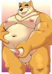 12beat13 2022 anthro balls belly big_belly blush canid canine canis domestic_dog foreskin genitals hi_res humanoid_genitalia humanoid_hands humanoid_penis kemono male mammal moobs navel nipples nude overweight overweight_anthro overweight_male penis solo tongue tongue_out